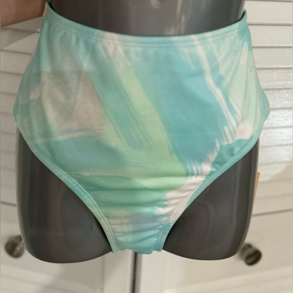 Kona Sol NWT high waisted bikini bottom in shades of blue and green Medium